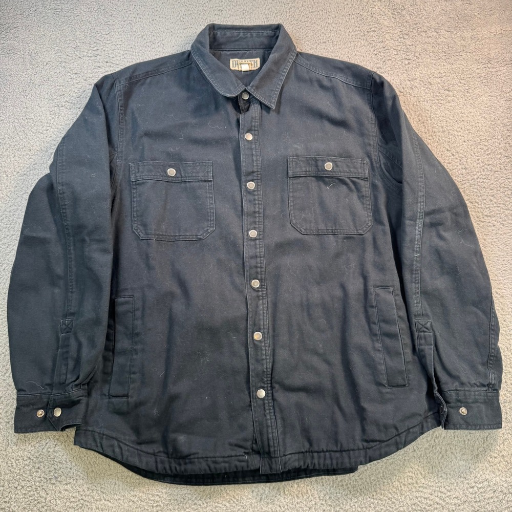 Duluth Trading Co Mens XL Black Cotton Canvas Snap Front Shirt Jacket 10923